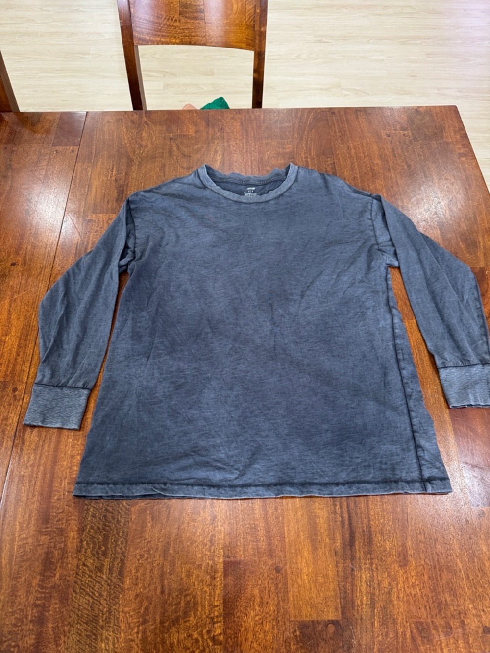 Aerie Long Sleeve Distressed Crewneck Tee in Washed Charcoal